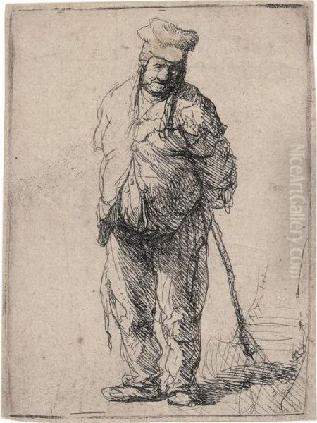 A Ragged Peasant With His Hands Behind Him Oil Painting by Rembrandt Van Rijn