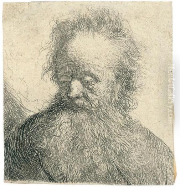 Old Man With A Flowing Beard: Oil Painting by Harmenszoon van Rijn Rembrandt