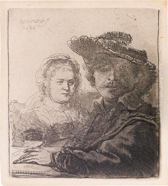 Self Portrait With Saskia. Oil Painting by Rembrandt Van Rijn