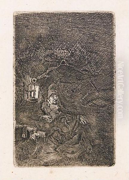 The Rest On The Flight: A Night Piece. Oil Painting by Harmenszoon van Rijn Rembrandt