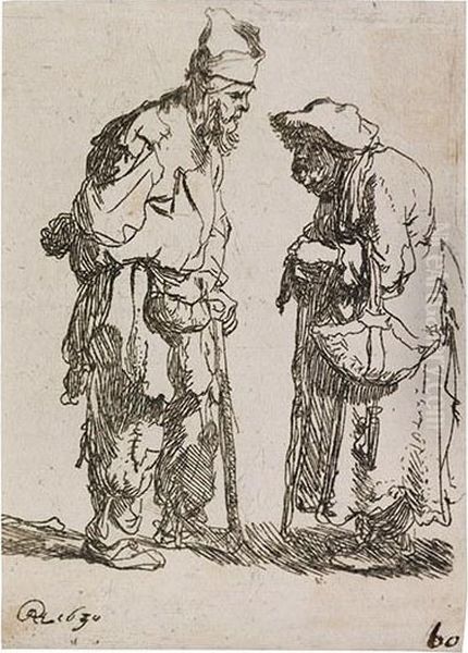 Beggar Man And A Beggar Woman Conversing Oil Painting by Rembrandt Van Rijn