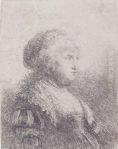 Saskia With Pearls In Her Hair Oil Painting by Rembrandt Van Rijn