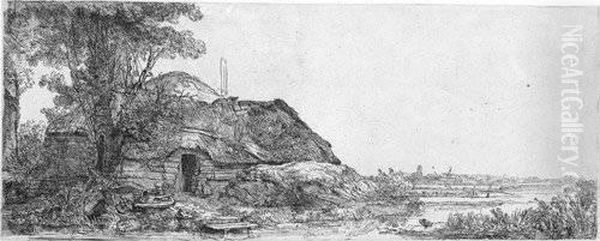Die Hutte Bei Dem Grosen Baum Oil Painting by Rembrandt Van Rijn
