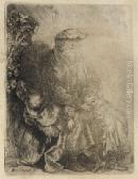 Abraham Caressing Isaac (b., Holl. 33; H. 148) Oil Painting by Rembrandt Van Rijn