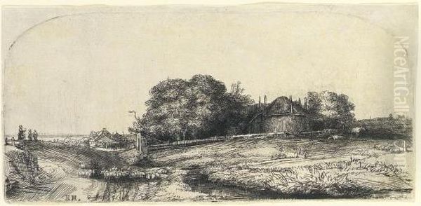 Landscape With A Haybarn And A Flock Of Sheep (b., Holl. 224; H. 241) Oil Painting by Rembrandt Van Rijn
