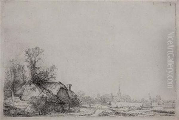 Cottage Beside A Canal: A View Ofdiemen Etching Oil Painting by Harmenszoon van Rijn Rembrandt
