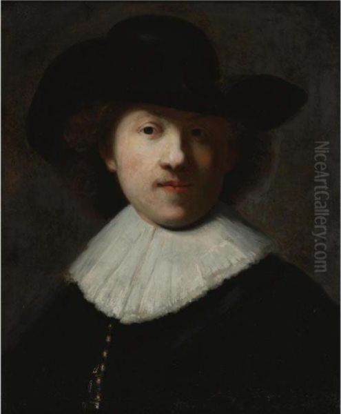 Portrait Of The Artist In A Black Coat And Hat Oil Painting by Rembrandt Van Rijn