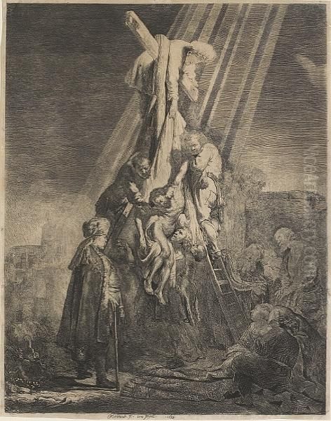 The Descent From The Cross: The Second Plate Oil Painting by Rembrandt Van Rijn