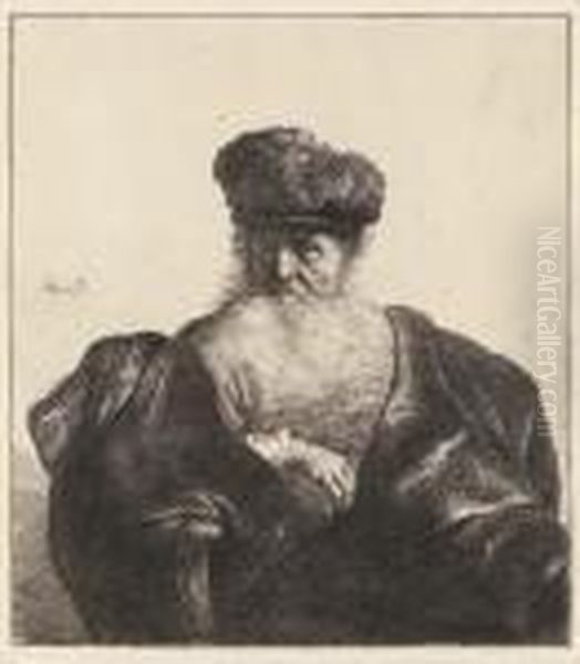 An Old Man With Beard, Fur Cap, And Velvet Coat Oil Painting by Harmenszoon van Rijn Rembrandt