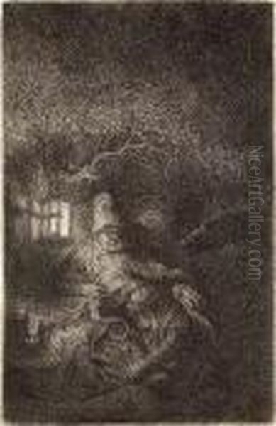 The Rest On The Flight Into Egypt: A Night Piece Oil Painting by Harmenszoon van Rijn Rembrandt