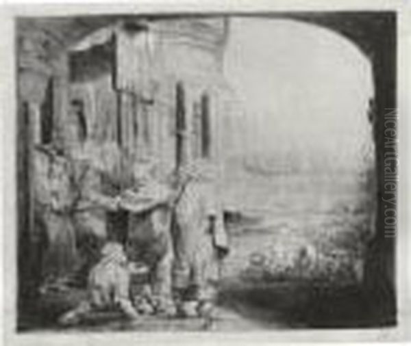 Peter And John Healing The 
Cripple At The Gate Of The Temple, (b., Holl. 94; H. 301; Bb. 59-a) Oil Painting by Harmenszoon van Rijn Rembrandt