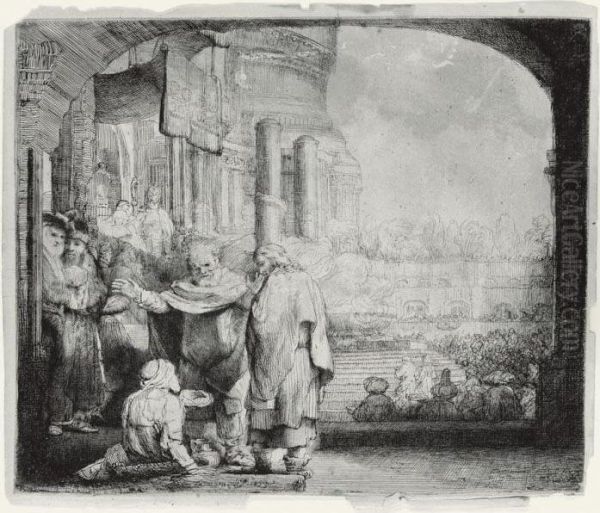 Peter And John Healing The Cripple At The Gate Of The Temple Oil Painting by Rembrandt Van Rijn