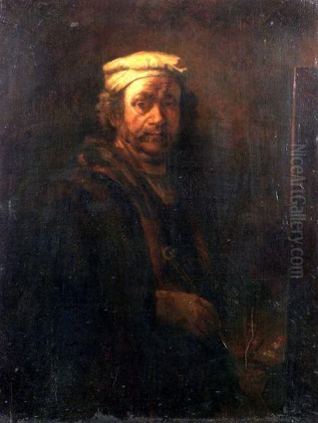 Self-portrait At The Easel. Oil Painting by Rembrandt Van Rijn