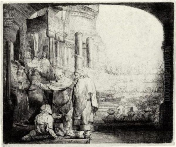 Peter And John Healing The Cripple At The Gate Of The Temple Oil Painting by Rembrandt Van Rijn
