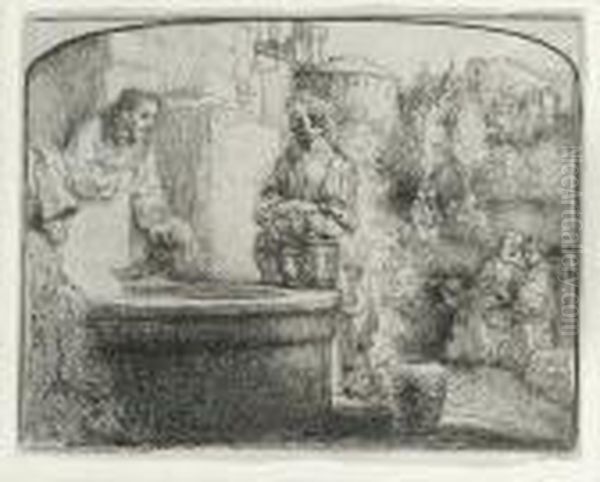 Christ And The Woman Of Samaria (bartsch 70) Oil Painting by Rembrandt Van Rijn