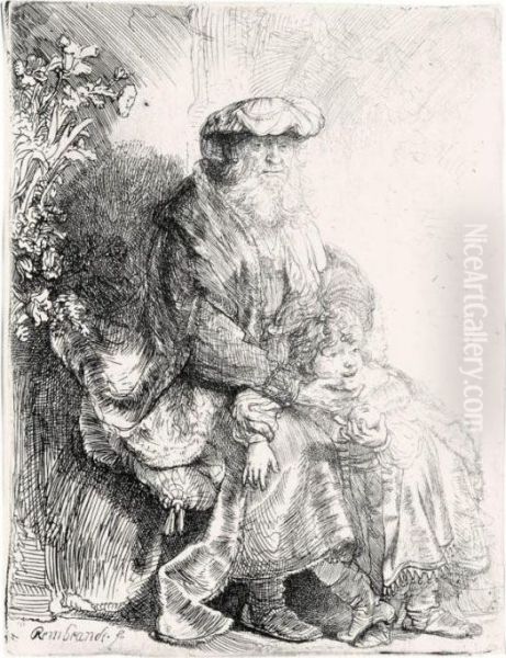 Abraham Caressing Isaac (b., Holl.33; H.148; Bb.37-2) Oil Painting by Rembrandt Van Rijn