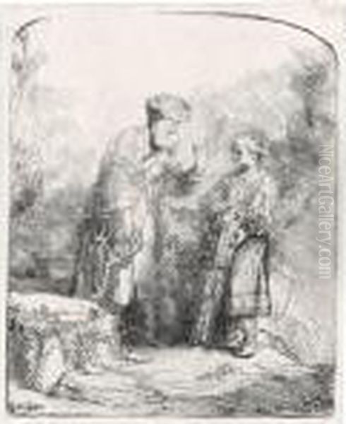 Abraham And Isaac (b., Holl.34; H.214; Bb.45-d) Oil Painting by Harmenszoon van Rijn Rembrandt