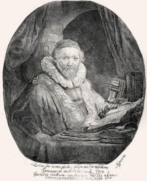 Jan Uytenbogaert, Preacher Of The Remonstrants (b., Holl.279; H.128; Bb.35-d) Oil Painting by Harmenszoon van Rijn Rembrandt