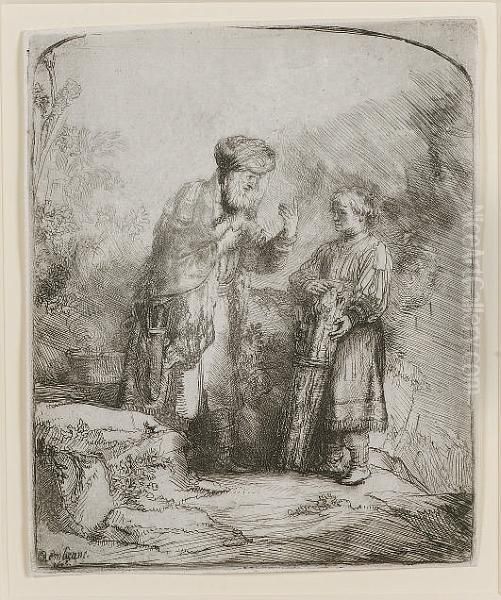Abraham And Isaac (bartsch 34) Oil Painting by Rembrandt Van Rijn