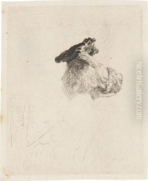 Old Man Shading His Eyes With His Hand (b., Holl.259; H.169; Bb.38-3) Oil Painting by Rembrandt Van Rijn