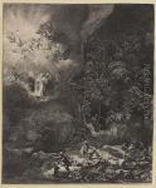 The Angel Appearing To The Shepherds Oil Painting by Rembrandt Van Rijn