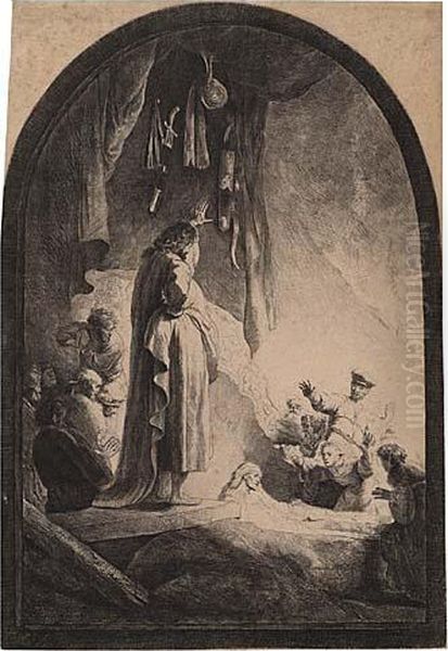 The Raising Of Lazarus: The Larger Plate Oil Painting by Rembrandt Van Rijn