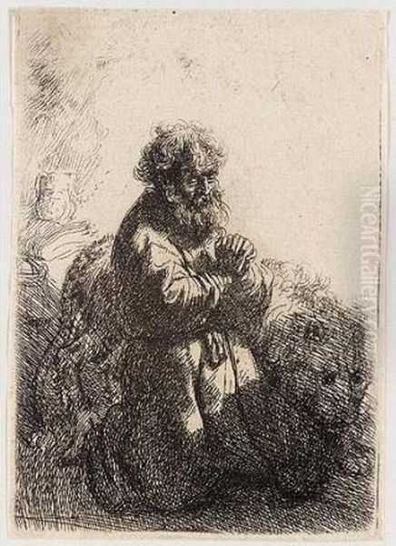 St Jerome Kneeling In Prayer, Looking Down (b., Holl.102; H.140; Bb.35-h) Oil Painting by Harmenszoon van Rijn Rembrandt
