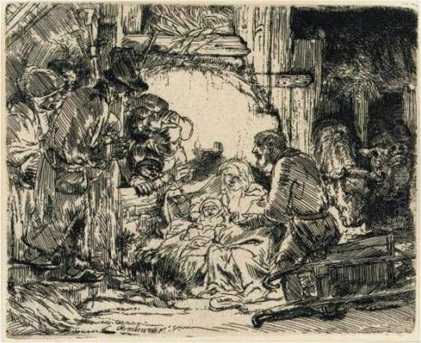 The Adoration Of The Shepherds 
With The Lamp (bartsch, Hollstein 45; Hind 273; Bbjorklund-barnard 54-1) Oil Painting by Rembrandt Van Rijn