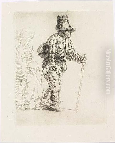 Peasant Family On The Tramp<</b> Oil Painting by Rembrandt Van Rijn