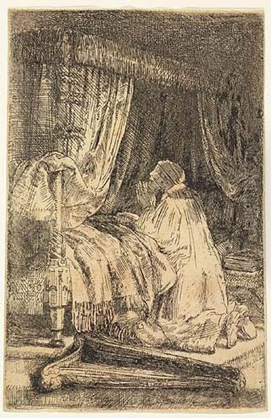 David At Prayer<</b> Oil Painting by Rembrandt Van Rijn
