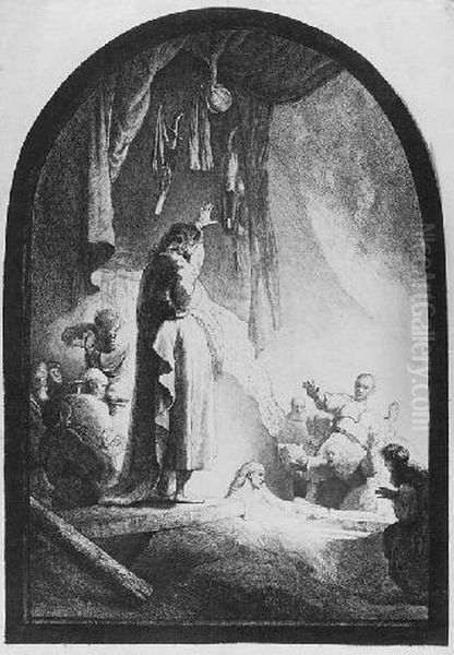 The Rising Of Lazarus: The Larger Plate (b., Holl. 73; Hind 96; Biorklund-barnard 32-4) Oil Painting by Harmenszoon van Rijn Rembrandt