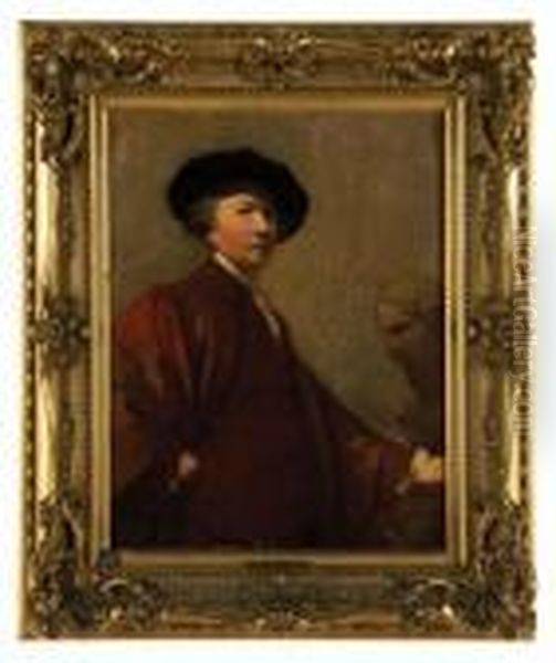 Self-portrait With Bust Of Michelangelo. Oil Painting by Sir Joshua Reynolds