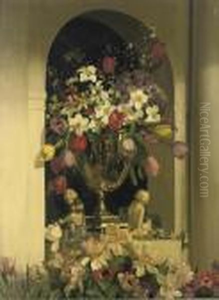 Summer Flowers In A Silver Vase Oil Painting by David the Elder Richter Summer Flowers In A Silver Vase Oil Painting by David the Elder Richter