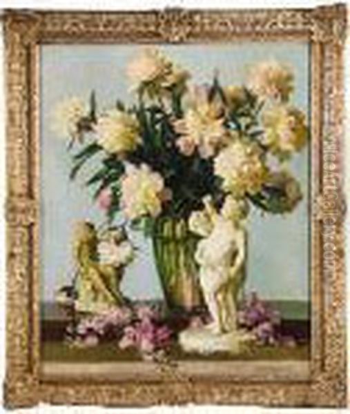 Still Life With Bouquet And Putti Oil Painting by David the Elder Richter