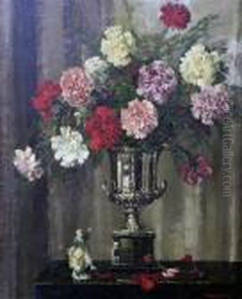 Carnations And A Gay Lady Oil Painting by David the Elder Richter