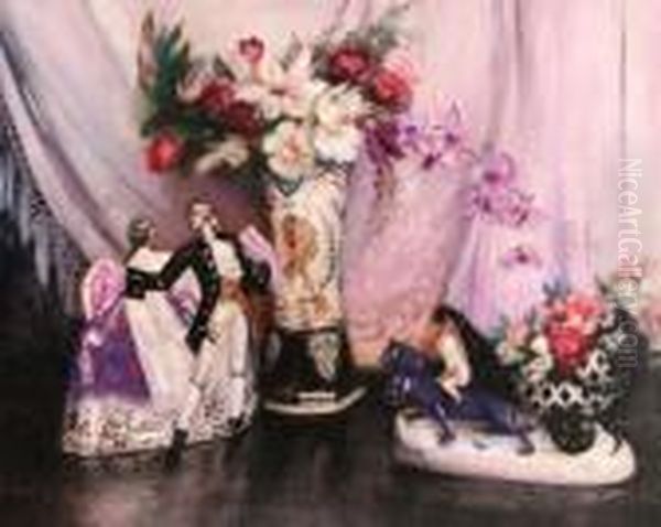 Still Life With Flowers And Figurines Oil Painting by David the Elder Richter