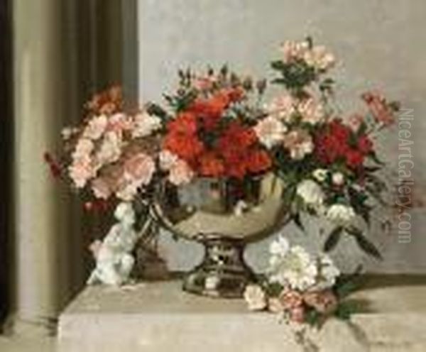 'the Shimmer Of Silver' (polyanthusroses) Oil Painting by David the Elder Richter 'the Shimmer Of Silver' (polyanthusroses) Oil Painting by David the Elder Richter