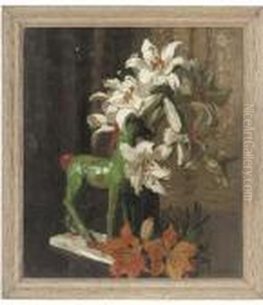 Lilies And A Green Horse, On A Table Oil Painting by David the Elder Richter