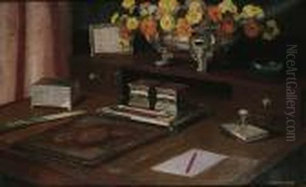 Desk Top Still Life With Inkwells Oil Painting by David the Elder Richter
