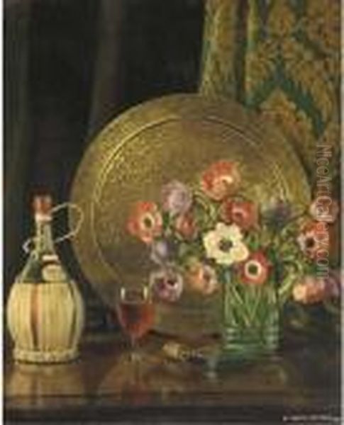 Still Life With Poppies And Wine Oil Painting by David the Elder Richter