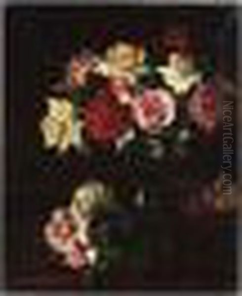 Roses, Signed, Oil On Canvas, 61 By 51 Cm., 24 By 20 In Oil Painting by David the Elder Richter