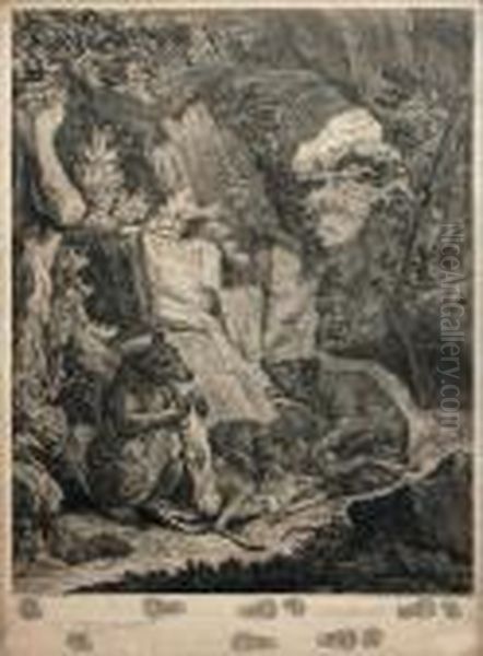 Eine Barenfamilie. Die Fahrte 
Eines Baren In Der Flucht. Voyes D'un Ours Fugant. Die Spur Eines Baren 
Im Gang. Voyes D'un Ours Allant Oil Painting by Johann Elias Ridinger or Riedinger