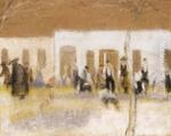 The Main Street Of Kapos Being Paved Oil Painting by Jozsef Rippl-Ronai