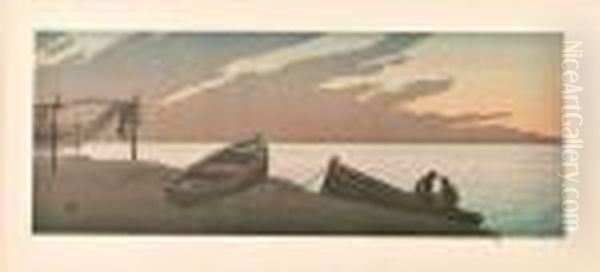 Barques A Maree Basse Oil Painting by Henry Parsons Riviere