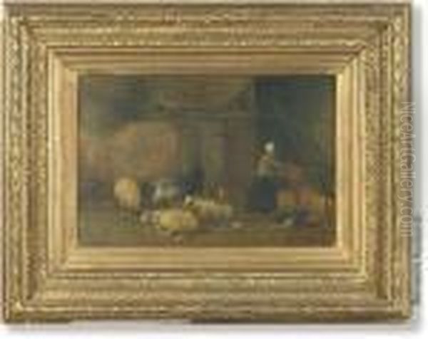 Dans Labergerie Oil Painting by Louis Marie Dominique Romain Robbe