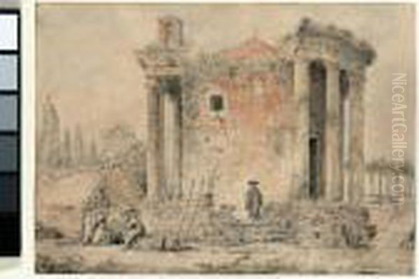 The Temple Of The Sybil At Tivoli Oil Painting by Hubert Robert
