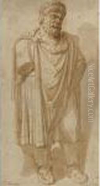 Standing Male Figure After The Antique Oil Painting by Giulio Romano