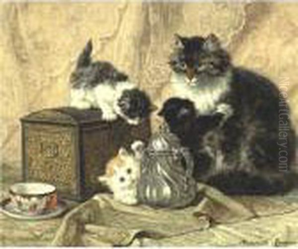 Teatime For Kittens Oil Painting by Henriette Ronner-Knip
