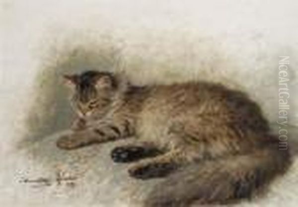 Angora Brun Oil Painting by Henriette Ronner-Knip