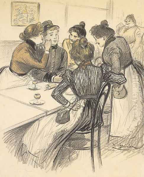 Au Cafe Oil Painting by Theophile Alexandre Steinlen